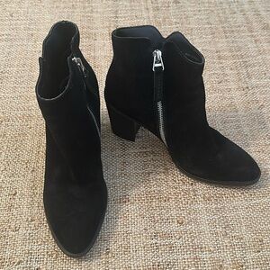 Dolce Vita Seyon Block Heel Almond Toe Zip Leather Ankle Boots Black Sz 9